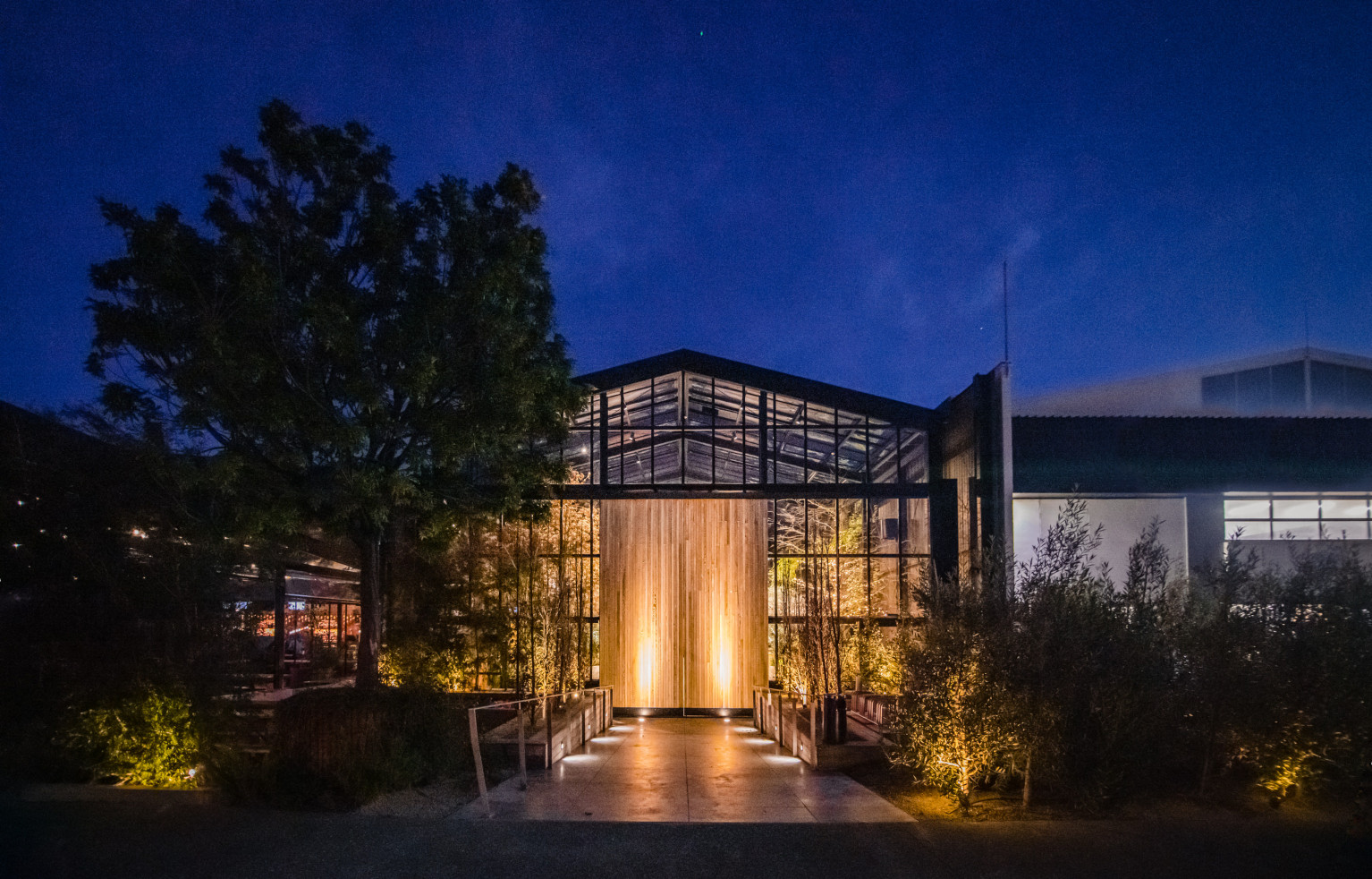 Glasshouse at night, Auckland