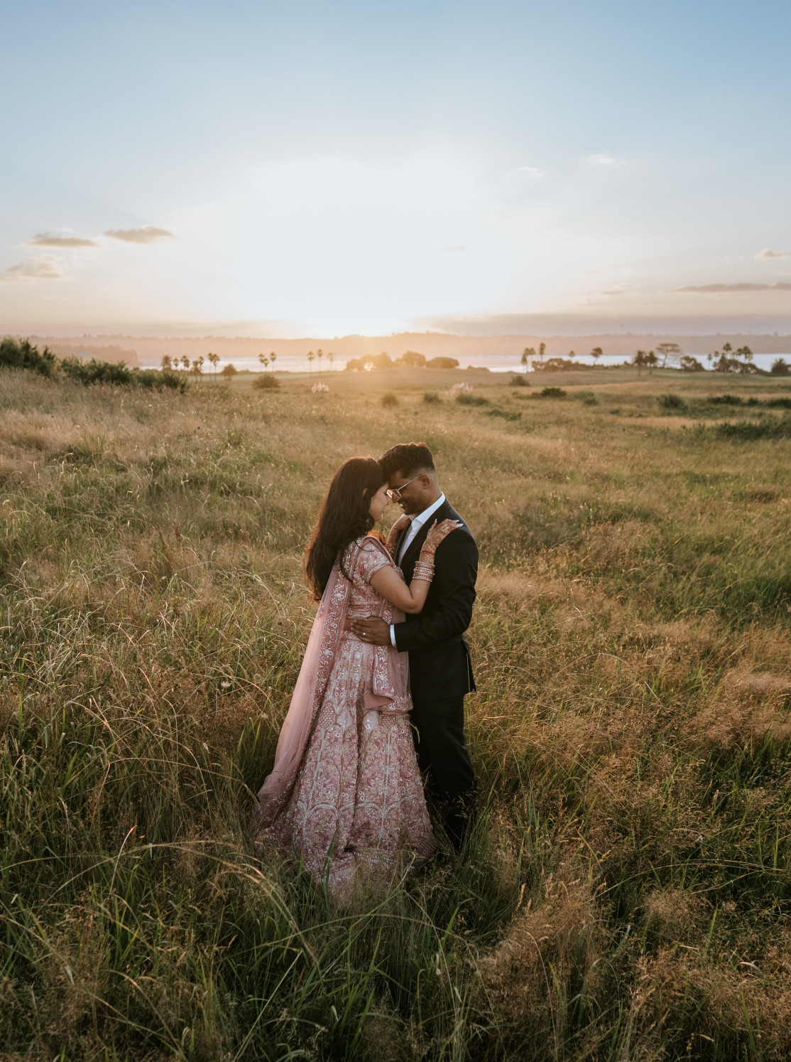 Bridal couple at golden hour
